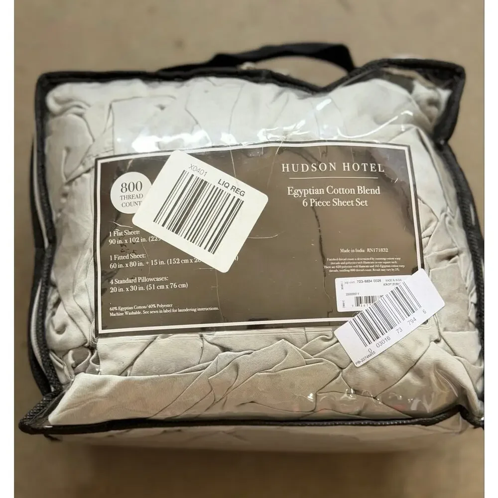 NEW! Hudson Hotel 800tc Egyptian Cotton Blend 6 Piece Sheet Set Queen Sage Gray
